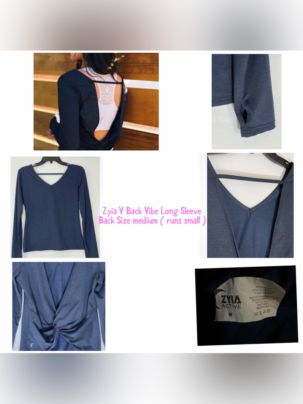 ZYIA Active Long Sleeve Top in Navy Blue